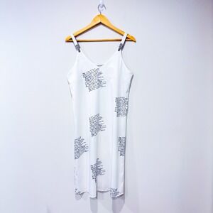 MISSLOOK White Text Print Midi Dress Cotton Blend Large